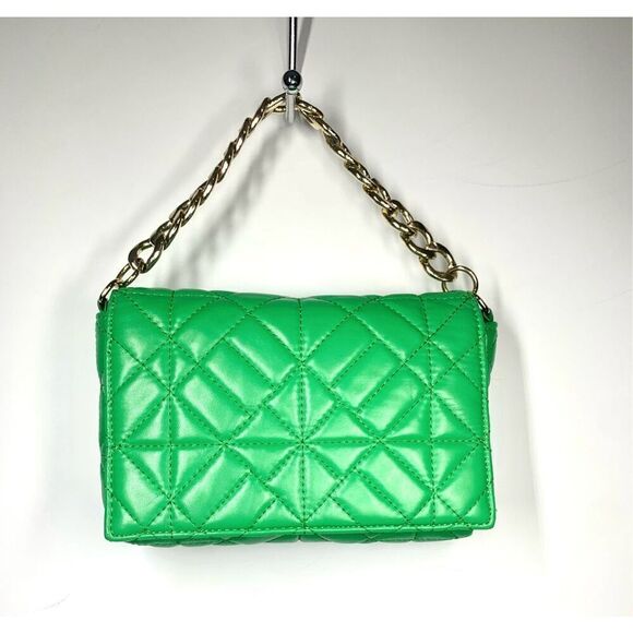 Grossi Bright Green Quilted Crossbody Shoulder Handbag Gold Chain Handle - Picture 3 of 6
